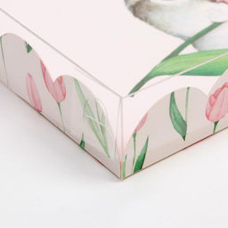 Цена за 5 шт. Коробка для печенья, кондитерская упаковка с пластиковой крышкой, 8 марта, 21?21?3 см