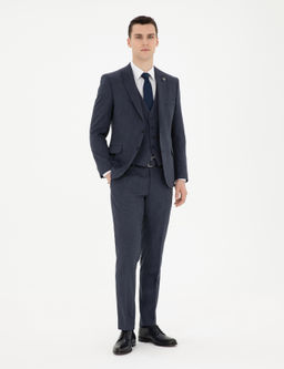 Lacivert Ekstra Slim Fit Yelekli Tak_m Elbise