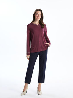 V Yaka Parlak Ta?l? Kad?n Bluz