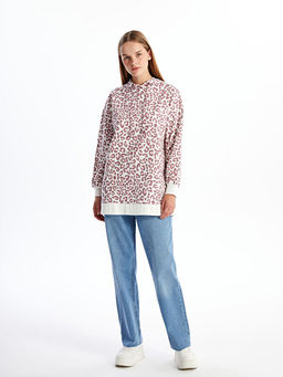 Kap??onlu Leopar Desenli Kad?n Sweatshirt Tunik