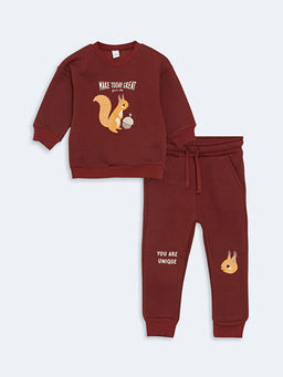 Bisiklet Yaka Uzun Kollu Bask?l? Erkek Bebek Sweatshirt ve E?ofman Alt 2li Tak?m