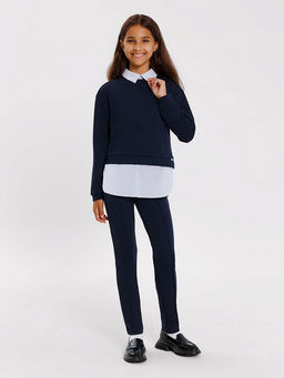 Однотонные легинсы в темно-синем цвете для девочек