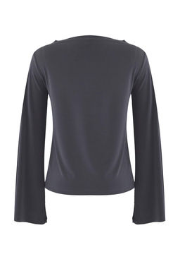 Trendyolmilla Siyah Relaxed/Rahat Kal?p Ispanyol Kol Esnek Orme Bluz TWOAW25BZ00203  фото 7