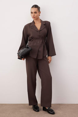 Kahverengi Modal Wideleg Dokuma Pantolon TWOAW26PL00124