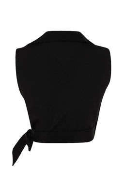 Siyah Baglamal? Crop Dokuma Keten Gorunumlu Bluz TWOSS23BZ00550