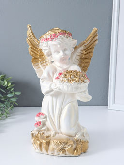 Фигура "Ангел с букетом" перламутр с золотом, 37х23х23 см