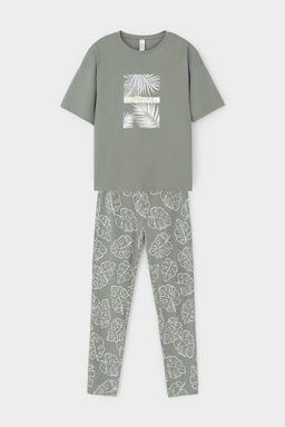 Е 20142/зеленый чай,тропические листья пижама жен