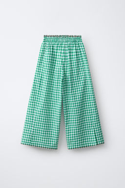 PANTAL?N WIDE LEG CUADRO VICHY / Blanco / Verde