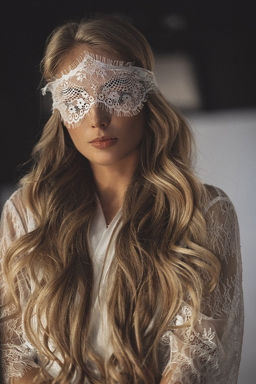 7219 Маска с наручниками бело-молочные