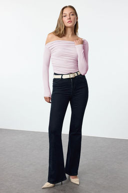 Pembe Buzgu/Drape Detayl? Fitted/Vucuda Oturan Uzun Kollu Esnek Orme Bluz TWOAW25BZ00248