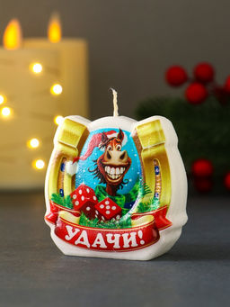 Цена за 2 шт. Свеча новогодняя "Подкова. Удачи" 6х2,8х6 см