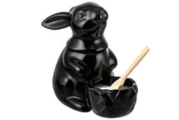 Банка для сыпучих Elan Gallery Заяц 400 мл фарфор черная с ложкой