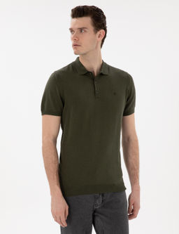 Haki Slim Fit D__meli Polo Yaka Triko Ti__rt
