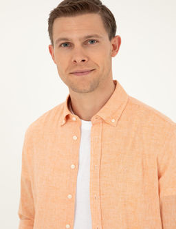 Оранжевая рубашка узкого кроя из смесового льна