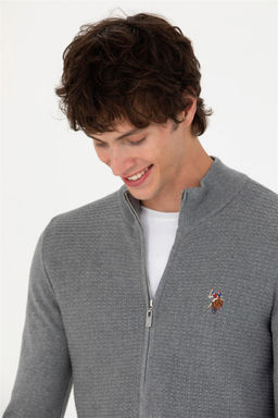 U. S. Polo Assn / Мужской серый меланжевый базовый трикотажный кардиган - U.s. polo assn фото 9