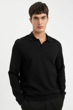 Ac?k Haki Regular Fit Polo Yaka Jakarl? Triko Sweatshirt - Defacto фото 2