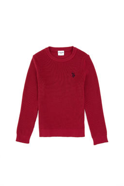 K_z _ocuk Koyu Frambuaz Bisiklet Yaka Basic Kazak