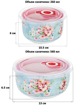 Набор 2 салатников 560 мл 13*13*6,5 см + 260 мл 10,5*10,5*6 см Яблоневый цвет на голубом без зол.к - Elan gallery фото 18