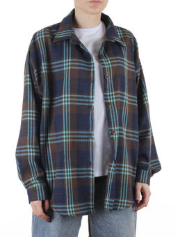 C601 BLUE/BROWN Рубашка женская оверсайз (95% хлопок, 5% спандекс)