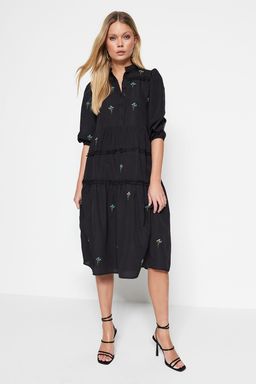 TRENDYOLMILLA Siyah Duz Kesim Nak?sl? Midi Dokuma Elbise TWOAW22EL0882  фото 6