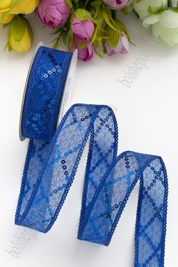 Лента с пайетками 2,5 см*10 ярд (SF-5752) синий №02