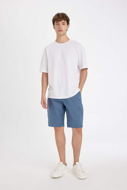 Regular Fit Duz Paca Gabardin Bermuda Sort - Defacto фото 5