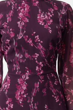 TRENDYOLMILLA Mavi Cicek Desenli A Kesim Dik Yaka Midi Astarl? Sifon Dokuma K?sl?k Elbise TWOAW25EL00173  фото 3