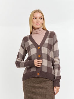 кардиган женский на пуговицах в крупную клетку