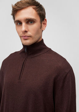 Yar? Fermuarl? Dik Yaka Bordo Kazak - Mavi фото 5