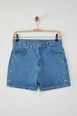 Mavi Tas Detayl? Normal Bel City Boy Denim Sort TWOSS25SR00176 - Trendyolmilla фото 5
