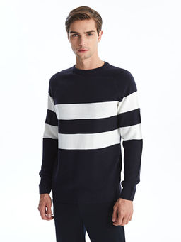 Bisiklet Yaka Uzun Kollu ?izgili Erkek Triko Kazak