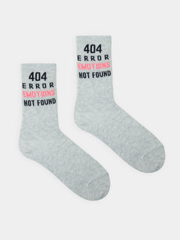 Цена за 5 пар! Носки женские светло-серые с рисунком в виде надписи "404 ERROR EMOTIONS NOT FOUND" св.серый меланж 217K-2691