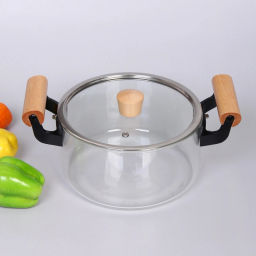 Кастрюля из боросиликатного стекла 2,5л "Хай-Тек" с деревянными ручками