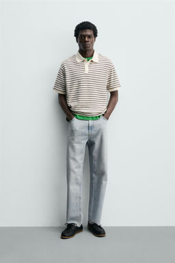 POLO REGULAR FIT JACQUARD RAYAS / Crudo / Marino