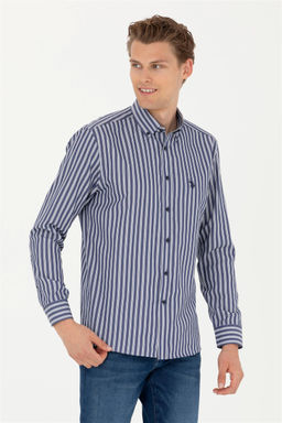 Мужская темно-синяя рубашка с длинным рукавом