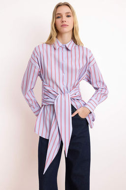 Mavi-Cok Renkli Cizgili Baglama Detayl? Gomlek TWOSS26GO00086 - Trendyolmilla фото 2