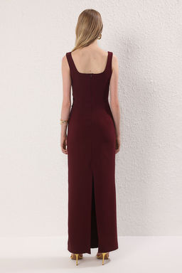 Trendyolmilla Bordo Cicek Aplike Detayl? Dokuma Maxi Abiye & Mezuniyet Elbise TPRSS25AE00177 фото 10