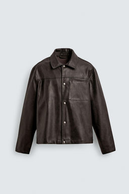 WASHED FAUX LEATHER OVERSHIRT - Zara фото 6