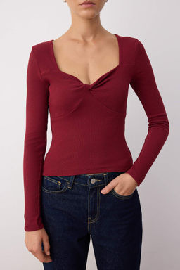 Siyah Duz Kalp Yaka Bodycone/Vucuda Oturan Crop Fitilli Esnek Orme Bluz TWOAW26BZ00069 - Trendyolmilla фото 7