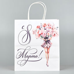 Пакет подарочный крафт 8 марта, цветы, 22?25?12 см