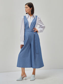 Комбинезон с брюками-кюлотами из костюмной однотонной джинсовой ткани - Tantino фото 11