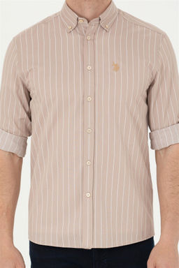 Мужская рубашка песочного цвета с длинным рукавом - U.s. polo assn фото 13