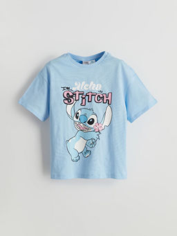 Bisiklet Yaka Stitch Bask?l? K?z ?ocuk Ti??rt