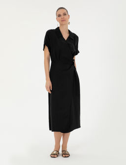 Siyah Comfort Fit Dokuma Elbise