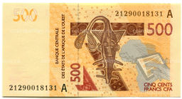 500 франков 2012 (2022) года Западная Африка  Литера A (Кот-д Ивуар)