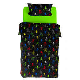 Постельное белье, комплект 1,5 спальный "Вы узнали - Я скелет"/"Салатовый", 3 предмета: пододеяльник 145х215см, простыня 150х215см, наволочка 50х70см с клапаном-запахом, перкаль 110г/м2, хлопок 100%, упаковка "классическая" 32х41х2,5см, "Домашняя мод