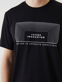 Bisiklet Yaka K?sa Kollu Bask?l? Penye Erkek Ti??rt