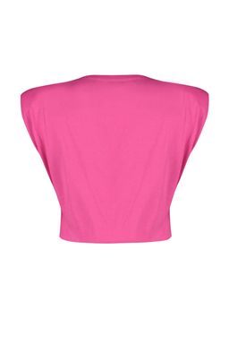 Fusya %100 Pamuk Vatkal? Crop Bisiklet Yaka Orme T-Shirt TWOSS21TS0379