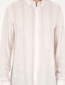 A__k Pembe Keten Kar___ml_ Regular Fit Uzun Kollu G_mlek