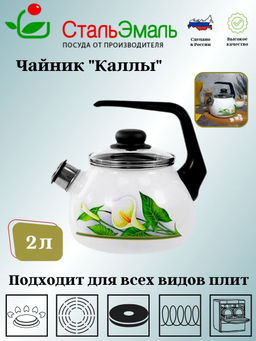 Чайник для плиты 2,0л 4с210я "КАЛЛЫ"белосн. со св. сферич.